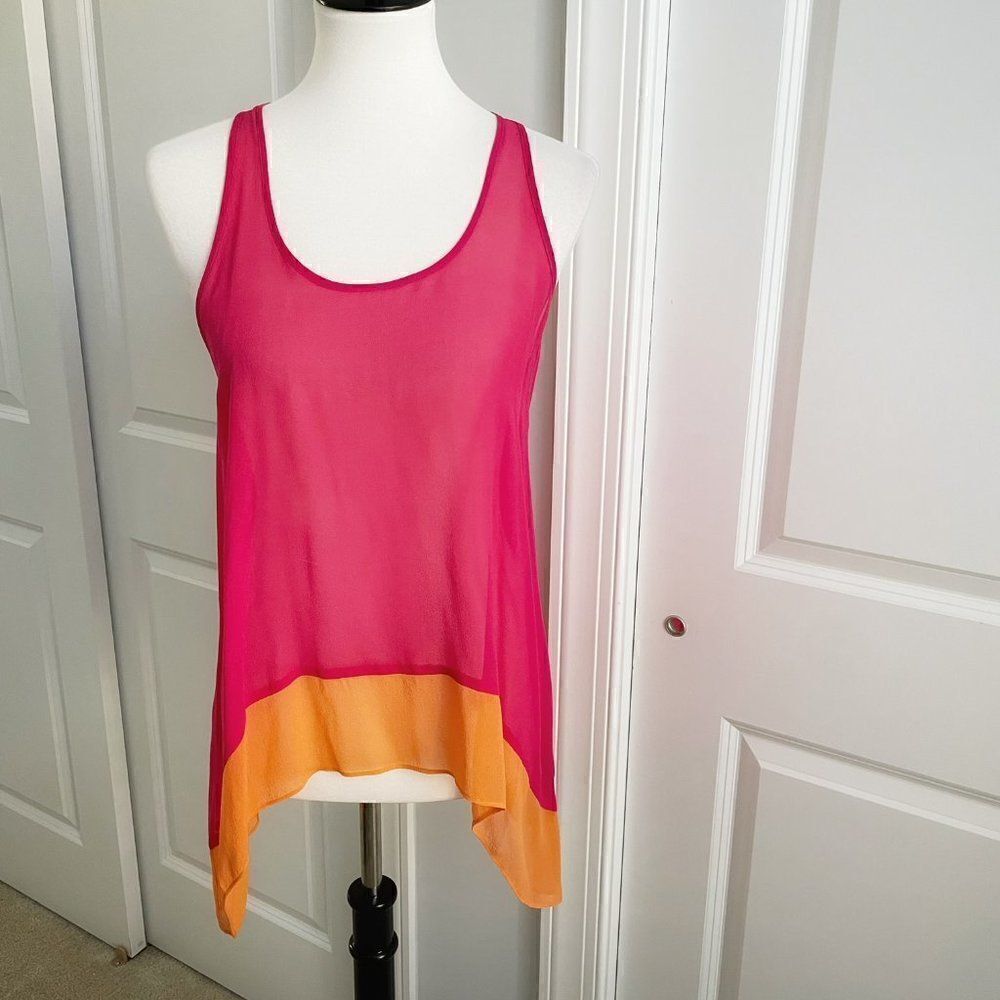 NWT Love Token Sheer Pink Orange High Low Top Large